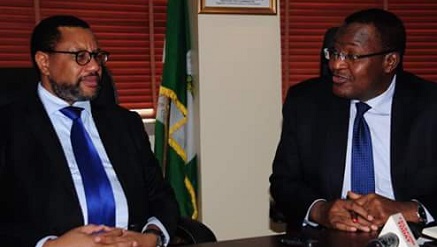 (L-r): Phuthuma Freedom Nhleko, group chairman/chief executive and Prof Umar Danbatta, the executive vice chairman (EVC) of the NCC, during the Group’s visit to NCC in Abuja, recently.